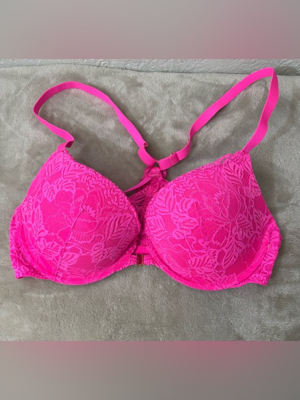 Auden Floral Lace Push-Up Bra in Bright Pink